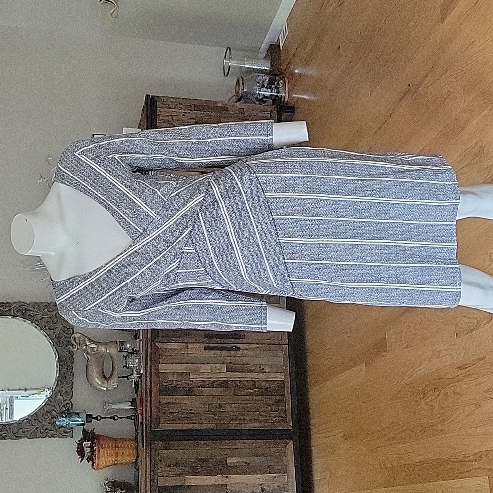 Maeve for Anthropologie Amelia Column striped faux wrap dress